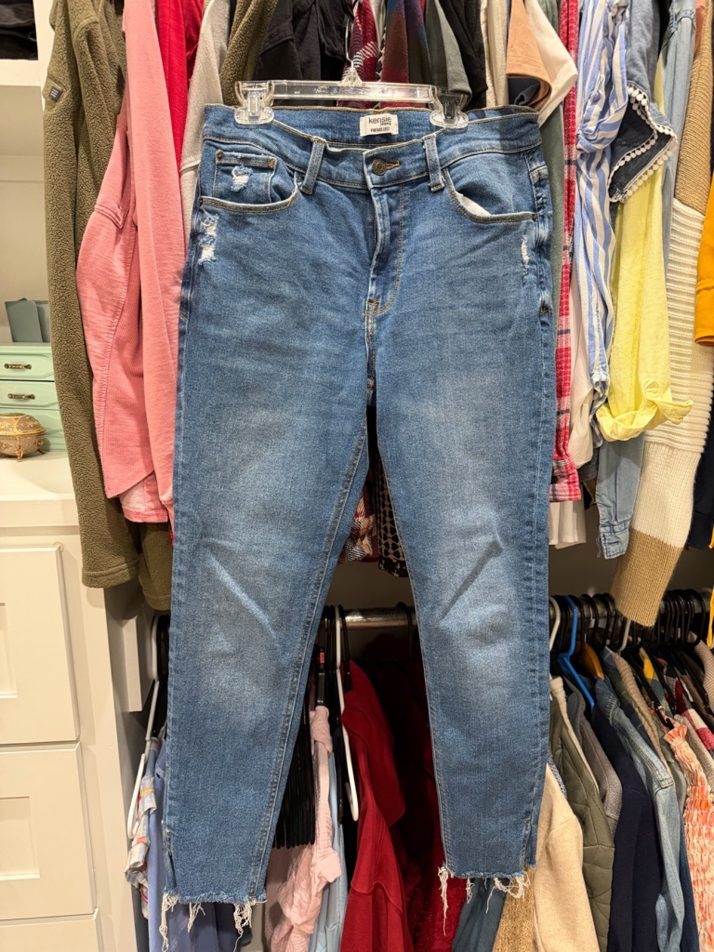 Kensie Medium Blue Distressed High-Rise Cropped Jeans